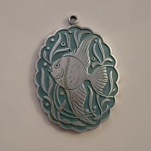 5for$25🥰 VINTAGE stainless Steel Made In Germany Fish Enamel Large Pendant